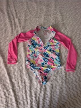 Girls' Tommy Bahama Pink Floral Long-Sleeve Rash Guard Swimsuit